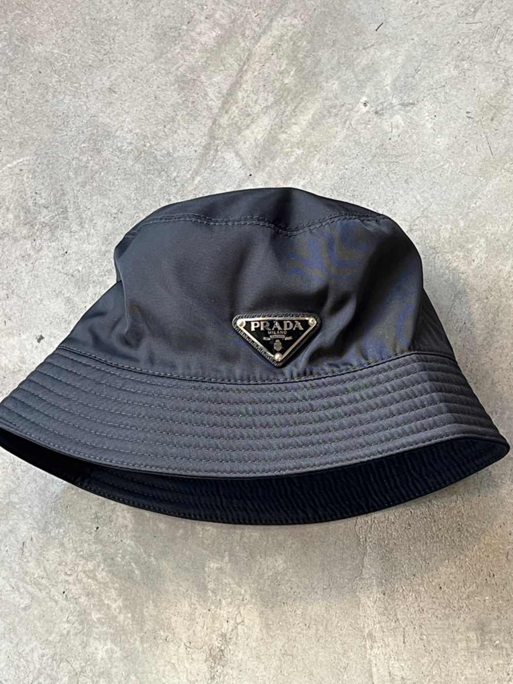 Prada Black Nylon Bucket Hat with Triangular Logo